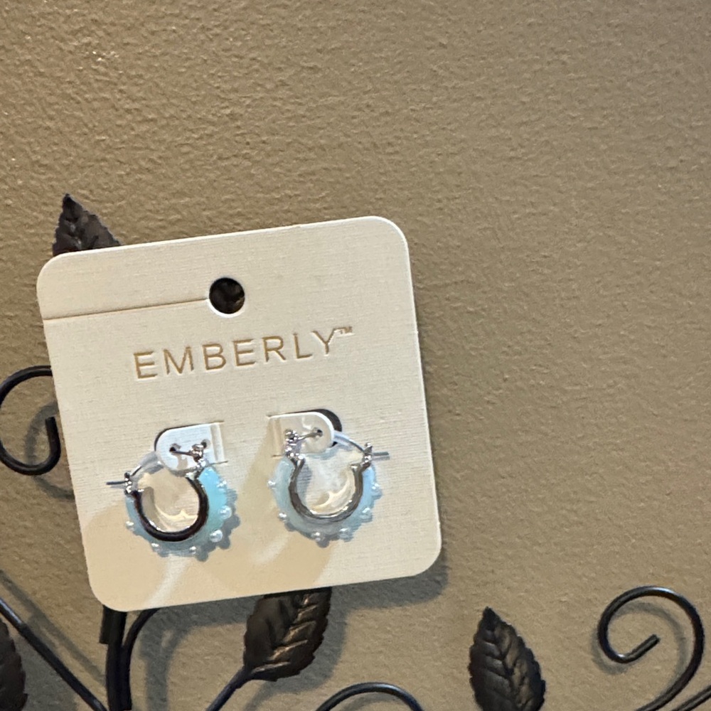 Emberly Blue, White, & Silver Hoop Earrings